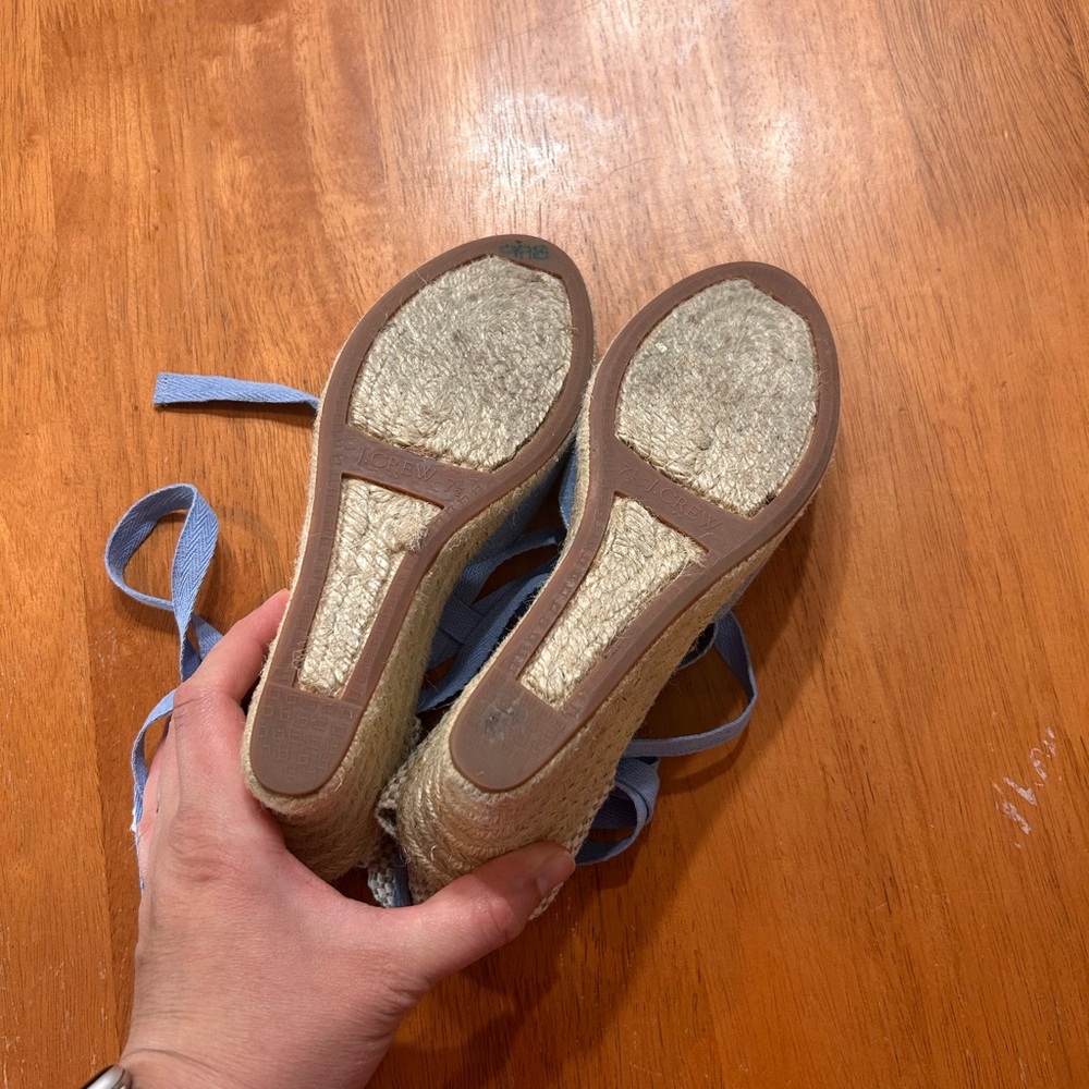 J. Crew Blue Espadrille Wedge Tie-Up Shoes - Picture 4 of 5